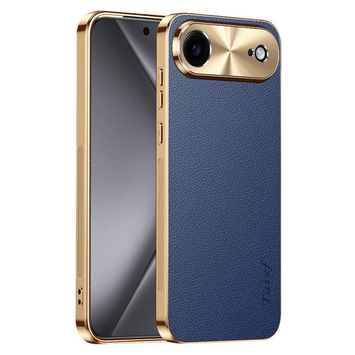 Funda para teléfono de PC + TPU con marco galvanizado y textura de lichi, de cuero vegano., For iPhone 17 Pro Max, For iPhone 17 Pro, For iPhone 17, For iPhone Air