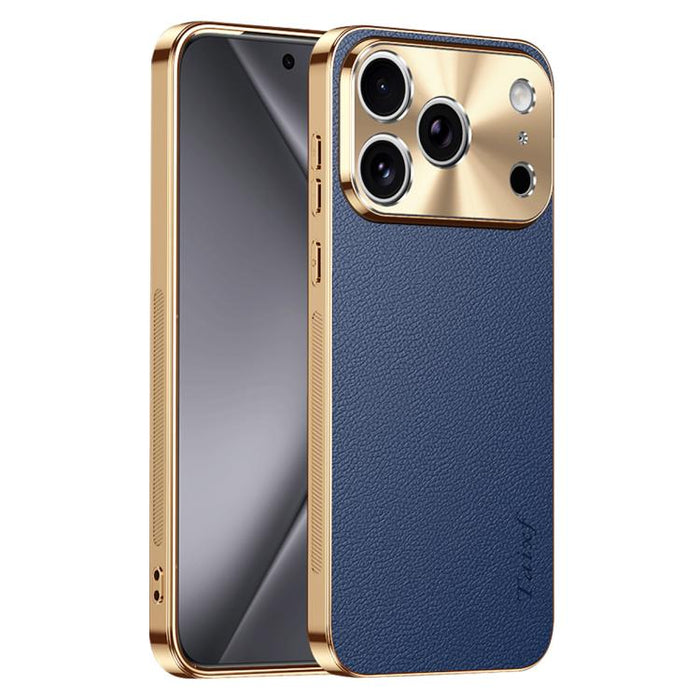 Funda para teléfono de PC + TPU con marco galvanizado y textura de lichi, de cuero vegano., For iPhone 17 Pro Max, For iPhone 17 Pro, For iPhone 17, For iPhone Air