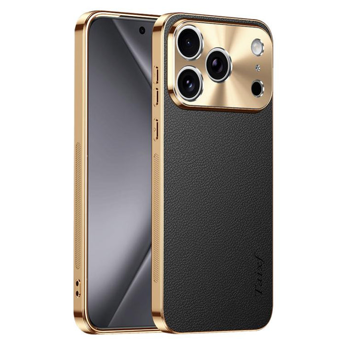 Funda para teléfono de PC + TPU con marco galvanizado y textura de lichi, de cuero vegano., For iPhone 17 Pro Max, For iPhone 17 Pro, For iPhone 17, For iPhone Air
