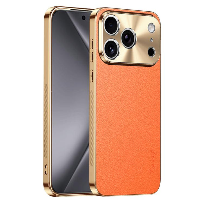Funda para teléfono de PC + TPU con marco galvanizado y textura de lichi, de cuero vegano., For iPhone 17 Pro Max, For iPhone 17 Pro, For iPhone 17, For iPhone Air