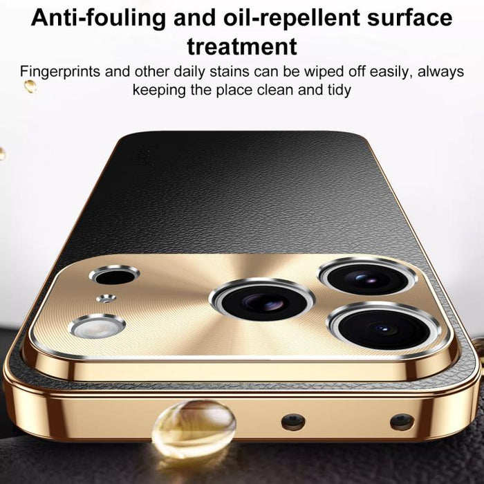 Funda para teléfono de PC + TPU con marco galvanizado y textura de lichi, de cuero vegano., For iPhone 17 Pro Max, For iPhone 17 Pro, For iPhone 17, For iPhone Air