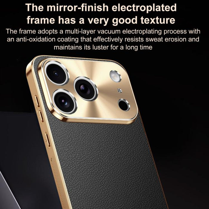 Funda para teléfono de PC + TPU con marco galvanizado y textura de lichi, de cuero vegano., For iPhone 17 Pro Max, For iPhone 17 Pro, For iPhone 17, For iPhone Air