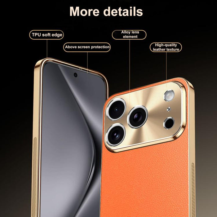 Funda para teléfono de PC + TPU con marco galvanizado y textura de lichi, de cuero vegano., For iPhone 17 Pro Max, For iPhone 17 Pro, For iPhone 17, For iPhone Air