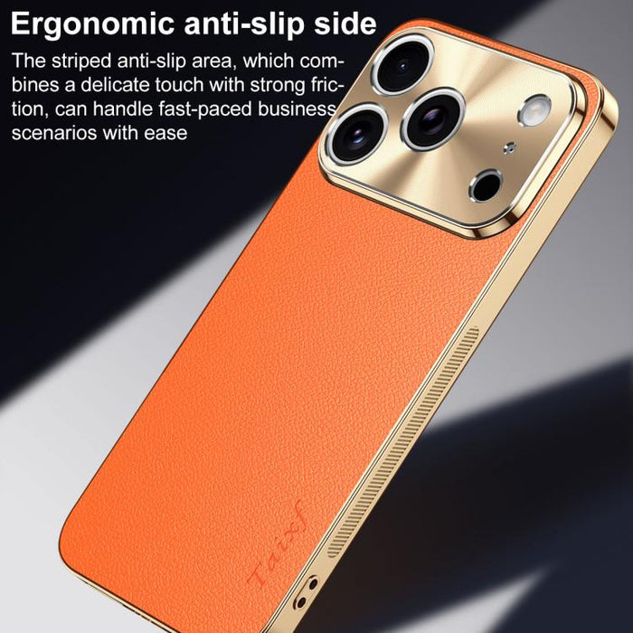 Funda para teléfono de PC + TPU con marco galvanizado y textura de lichi, de cuero vegano., For iPhone 17 Pro Max, For iPhone 17 Pro, For iPhone 17, For iPhone Air