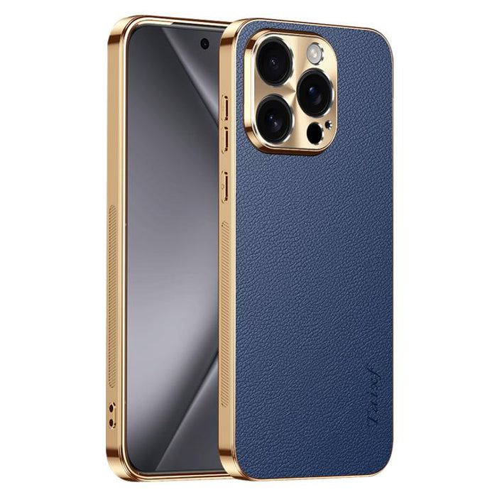 Funda para teléfono de PC + TPU con marco galvanizado y textura de lichi, de cuero vegano., For iPhone 17e / 16e, For iPhone 16 Pro Max, For iPhone 16 Pro, For iPhone 16, For iPhone 15 Pro Max, For iPhone 15 Pro, For iPhone 15