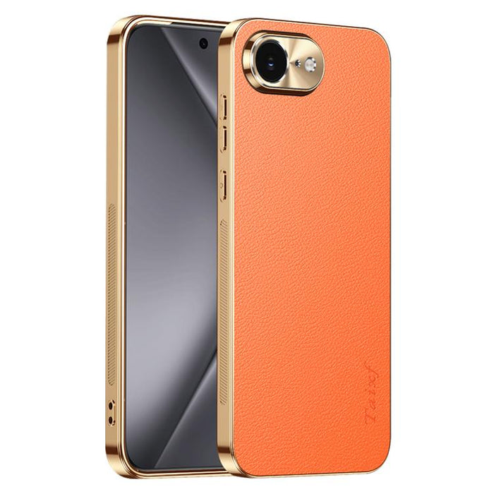 Funda para teléfono de PC + TPU con marco galvanizado y textura de lichi, de cuero vegano., For iPhone 17e / 16e, For iPhone 16 Pro Max, For iPhone 16 Pro, For iPhone 16, For iPhone 15 Pro Max, For iPhone 15 Pro, For iPhone 15