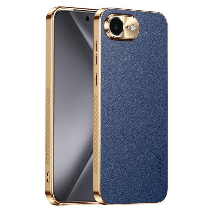 Funda para teléfono de PC + TPU con marco galvanizado y textura de lichi, de cuero vegano., For iPhone 17e / 16e, For iPhone 16 Pro Max, For iPhone 16 Pro, For iPhone 16, For iPhone 15 Pro Max, For iPhone 15 Pro, For iPhone 15
