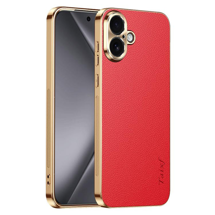 Funda para teléfono de PC + TPU con marco galvanizado y textura de lichi, de cuero vegano., For iPhone 17e / 16e, For iPhone 16 Pro Max, For iPhone 16 Pro, For iPhone 16, For iPhone 15 Pro Max, For iPhone 15 Pro, For iPhone 15