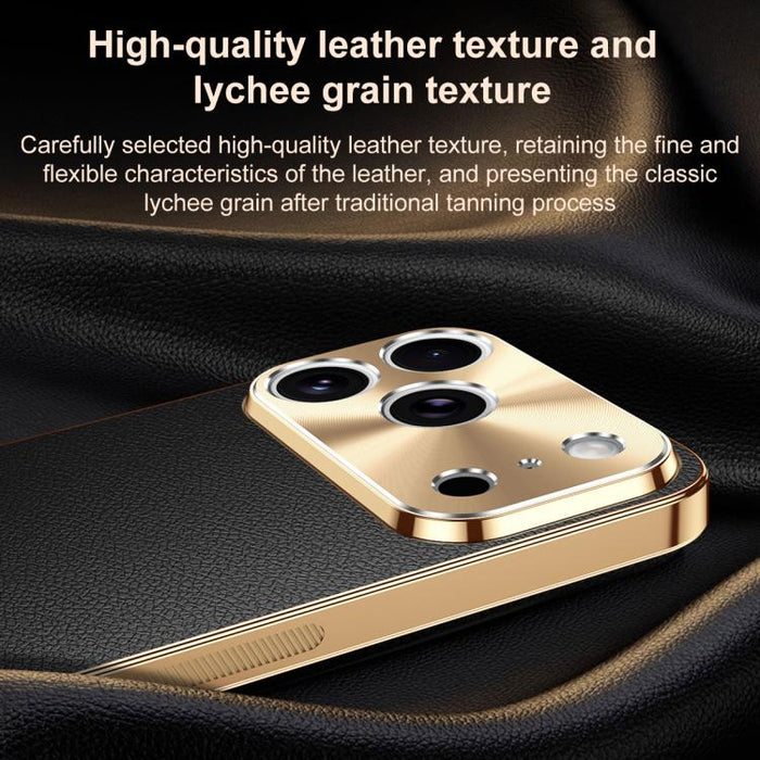 Funda para teléfono de PC + TPU con marco galvanizado y textura de lichi, de cuero vegano., For iPhone 17e / 16e, For iPhone 16 Pro Max, For iPhone 16 Pro, For iPhone 16, For iPhone 15 Pro Max, For iPhone 15 Pro, For iPhone 15