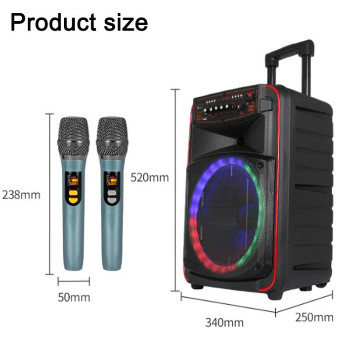 Altavoz portátil Bluetooth N-625 para karaoke al aire libre con woofer RGB de 12 pulgadas y doble micrófono inalámbrico., US Plug, EU Plug, UK Plug