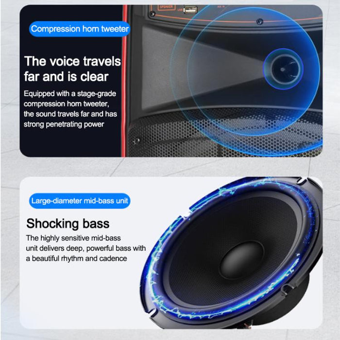 Altavoz portátil Bluetooth N-625 para karaoke al aire libre con woofer RGB de 12 pulgadas y doble micrófono inalámbrico., US Plug, EU Plug, UK Plug