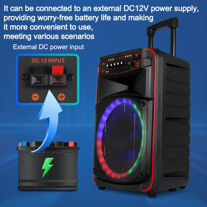 Altavoz portátil Bluetooth N-625 para karaoke al aire libre con woofer RGB de 12 pulgadas y doble micrófono inalámbrico., US Plug, EU Plug, UK Plug