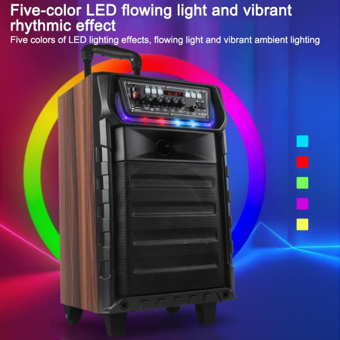 Altavoz Bluetooth con ruedas, woofer RGB de 8 pulgadas y micrófono inalámbrico dual para karaoke al aire libre N-810, US Plug, EU Plug, UK Plug