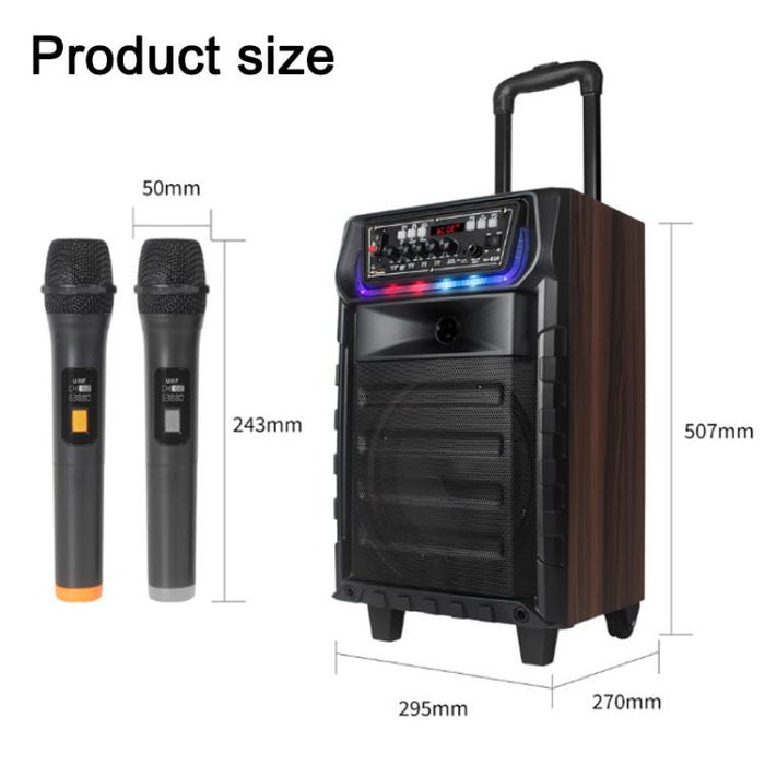 Altavoz Bluetooth con ruedas, woofer RGB de 8 pulgadas y micrófono inalámbrico dual para karaoke al aire libre N-810, US Plug, EU Plug, UK Plug