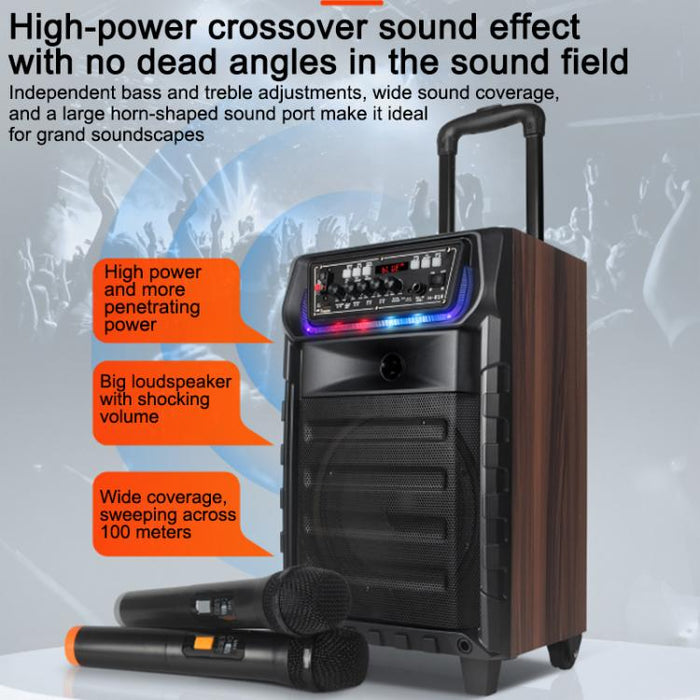 Altavoz Bluetooth con ruedas, woofer RGB de 8 pulgadas y micrófono inalámbrico dual para karaoke al aire libre N-810, US Plug, EU Plug, UK Plug
