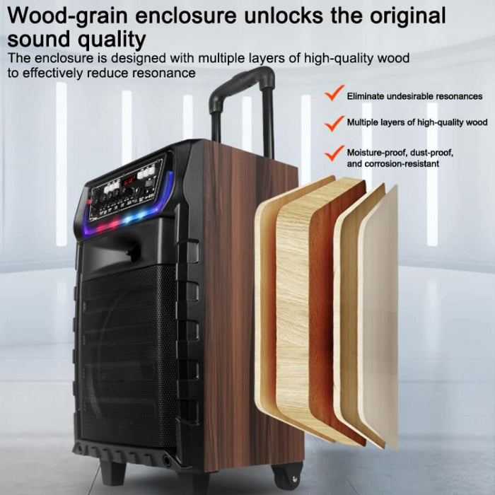 Altavoz Bluetooth con ruedas, woofer RGB de 8 pulgadas y micrófono inalámbrico dual para karaoke al aire libre N-810, US Plug, EU Plug, UK Plug