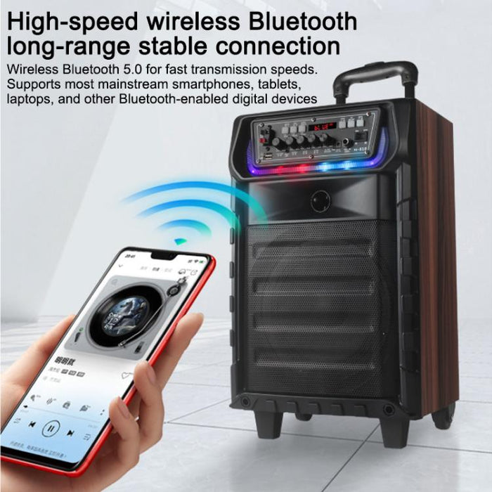 Altavoz Bluetooth con ruedas, woofer RGB de 8 pulgadas y micrófono inalámbrico dual para karaoke al aire libre N-810, US Plug, EU Plug, UK Plug