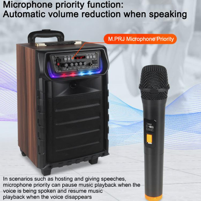Altavoz Bluetooth con ruedas, woofer RGB de 8 pulgadas y micrófono inalámbrico dual para karaoke al aire libre N-810, US Plug, EU Plug, UK Plug