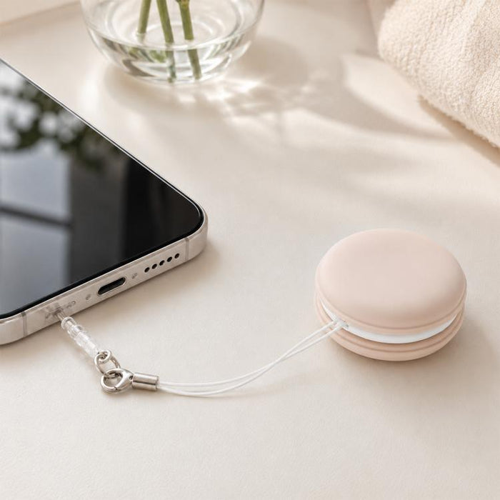 Paño limpiador de pantallas de teléfono multifuncional portátil con forma de macaron y cordón.