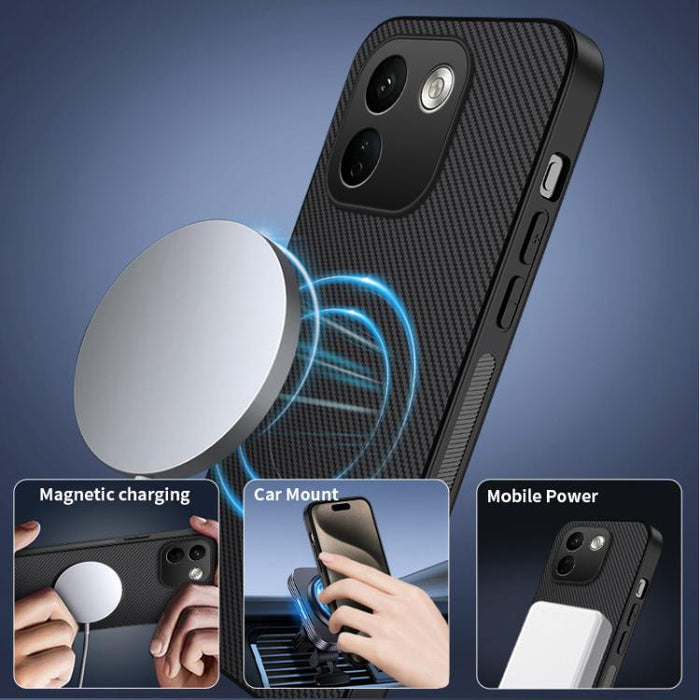 Funda para teléfono híbrida de PC y TPU con textura de fibra de carbono magnética de la serie WANLONFENG TQ, For Xiaomi 17T Pro 5G, For Xiaomi 17T 5G