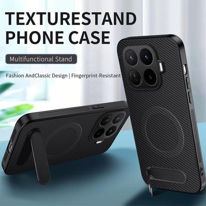 Funda magnética para teléfono WANLONFENG con soporte y textura de fibra de carbono, For Xiaomi 17T Pro 5G, For Xiaomi 17T 5G