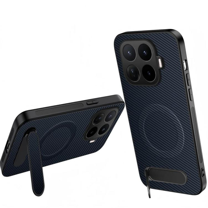 Funda magnética para teléfono WANLONFENG con soporte y textura de fibra de carbono, For Xiaomi 17T Pro 5G, For Xiaomi 17T 5G