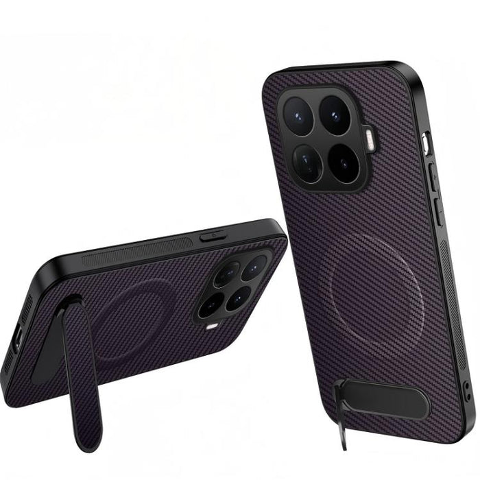 Funda magnética para teléfono WANLONFENG con soporte y textura de fibra de carbono, For Xiaomi 17T Pro 5G, For Xiaomi 17T 5G
