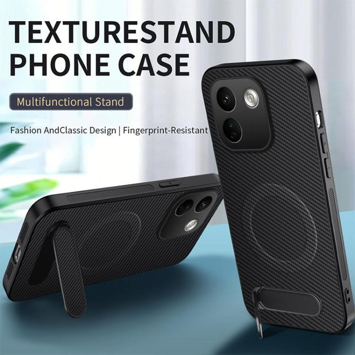Funda magnética para teléfono WANLONFENG con soporte y textura de fibra de carbono, For Xiaomi 17T Pro 5G, For Xiaomi 17T 5G