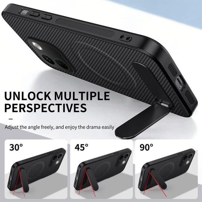 Funda magnética para teléfono WANLONFENG con soporte y textura de fibra de carbono, For Xiaomi 17T Pro 5G, For Xiaomi 17T 5G
