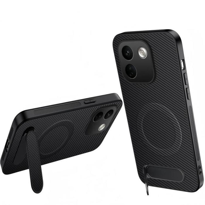 Funda magnética para teléfono WANLONFENG con soporte y textura de fibra de carbono, For Xiaomi 17T Pro 5G, For Xiaomi 17T 5G