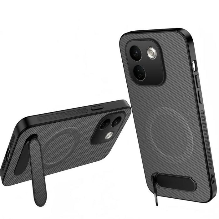 Funda magnética para teléfono WANLONFENG con soporte y textura de fibra de carbono, For Xiaomi 17T Pro 5G, For Xiaomi 17T 5G