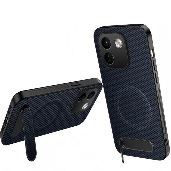 Funda magnética para teléfono WANLONFENG con soporte y textura de fibra de carbono, For Xiaomi 17T Pro 5G, For Xiaomi 17T 5G