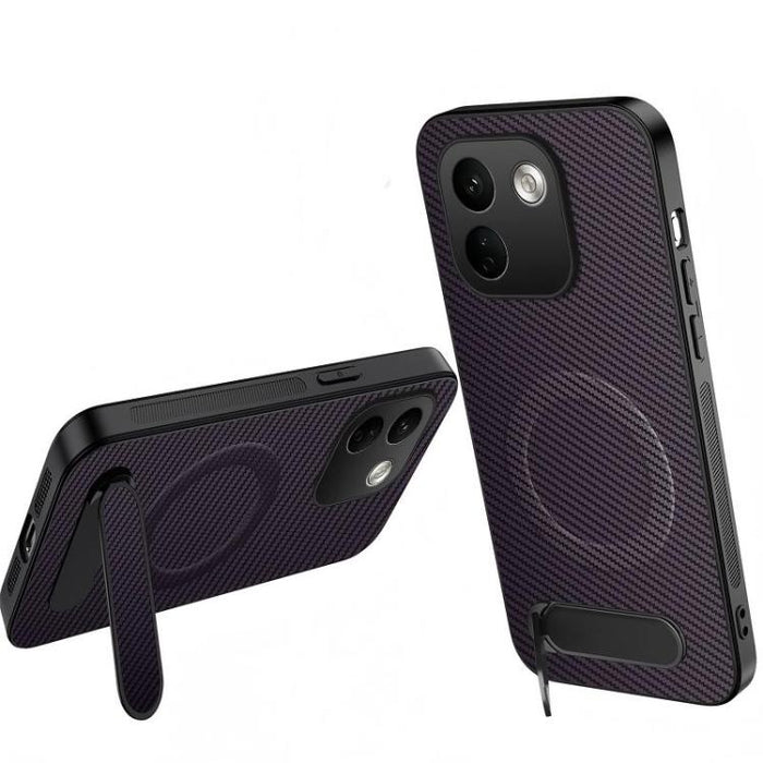 Funda magnética para teléfono WANLONFENG con soporte y textura de fibra de carbono, For Xiaomi 17T Pro 5G, For Xiaomi 17T 5G