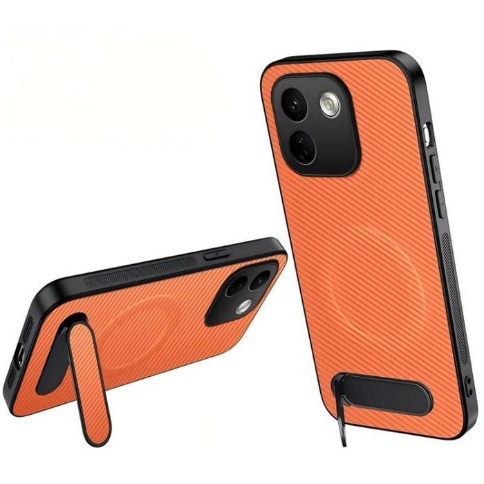 Funda magnética para teléfono WANLONFENG con soporte y textura de fibra de carbono, For Xiaomi 17T Pro 5G, For Xiaomi 17T 5G