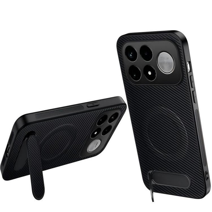 Funda magnética para teléfono WANLONFENG con soporte y textura de fibra de carbono, For Xiaomi 17T Pro 5G, For Xiaomi 17T 5G