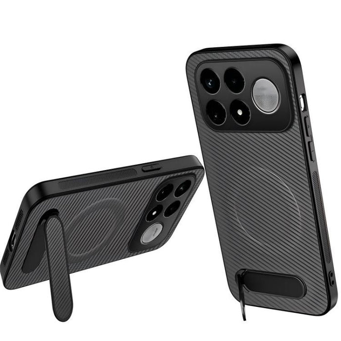 Funda magnética para teléfono WANLONFENG con soporte y textura de fibra de carbono, For Xiaomi 17T Pro 5G, For Xiaomi 17T 5G