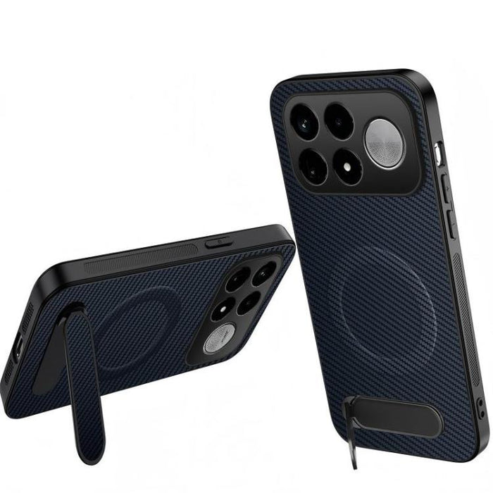 Funda magnética para teléfono WANLONFENG con soporte y textura de fibra de carbono, For Xiaomi 17T Pro 5G, For Xiaomi 17T 5G