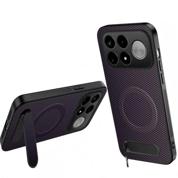 Funda magnética para teléfono WANLONFENG con soporte y textura de fibra de carbono, For Xiaomi 17T Pro 5G, For Xiaomi 17T 5G