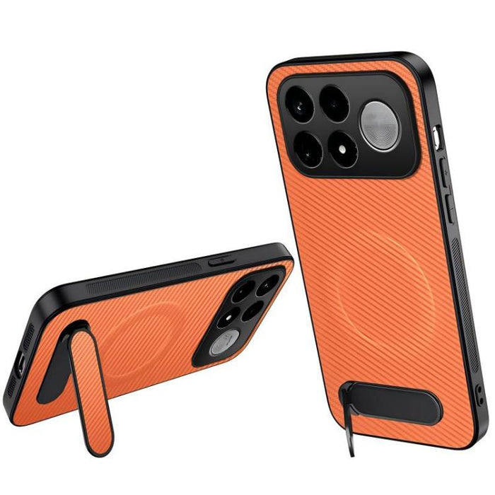 Funda magnética para teléfono WANLONFENG con soporte y textura de fibra de carbono, For Xiaomi 17T Pro 5G, For Xiaomi 17T 5G