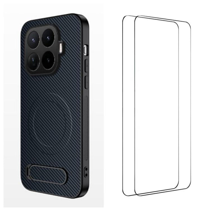 Funda magnética para teléfono WANLONFENG con soporte y textura de fibra de carbono, incluye 2 protectores de pantalla., For Xiaomi 17T Pro 5G, For Xiaomi 17T 5G