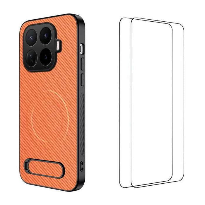 Funda magnética para teléfono WANLONFENG con soporte y textura de fibra de carbono, incluye 2 protectores de pantalla., For Xiaomi 17T Pro 5G, For Xiaomi 17T 5G
