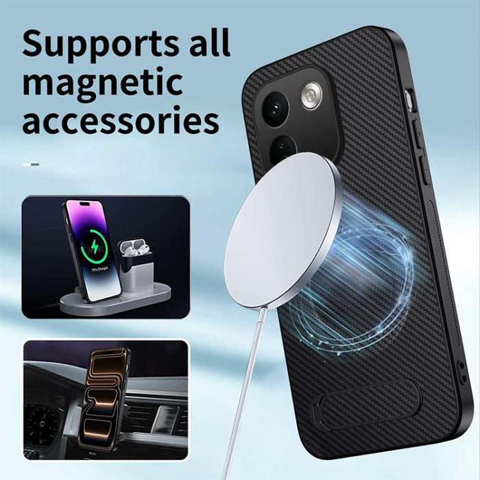 Funda magnética para teléfono WANLONFENG con soporte y textura de fibra de carbono, incluye 2 protectores de pantalla., For Xiaomi 17T Pro 5G, For Xiaomi 17T 5G