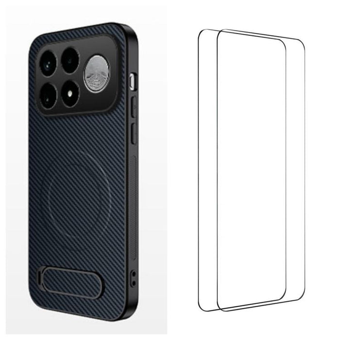 Funda magnética para teléfono WANLONFENG con soporte y textura de fibra de carbono, incluye 2 protectores de pantalla., For Xiaomi 17T Pro 5G, For Xiaomi 17T 5G