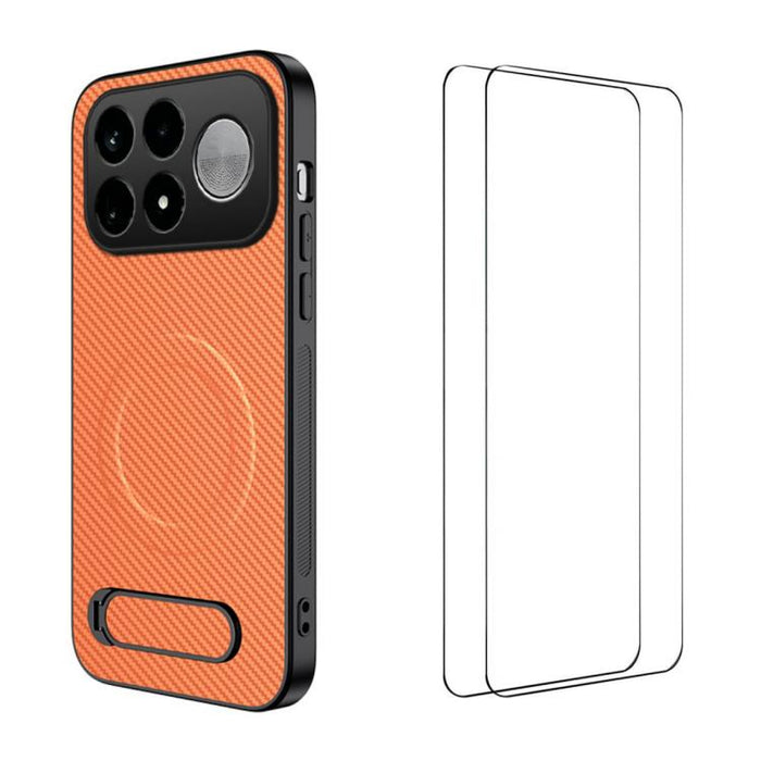 Funda magnética para teléfono WANLONFENG con soporte y textura de fibra de carbono, incluye 2 protectores de pantalla., For Xiaomi 17T Pro 5G, For Xiaomi 17T 5G