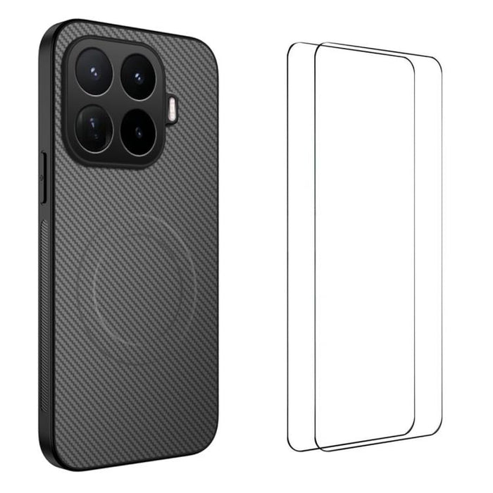 Funda magnética para teléfono WANLONFENG Serie TQ1 con textura de fibra de carbono y 2 protectores de pantalla., For Xiaomi 17T Pro 5G, For Xiaomi 17T 5G