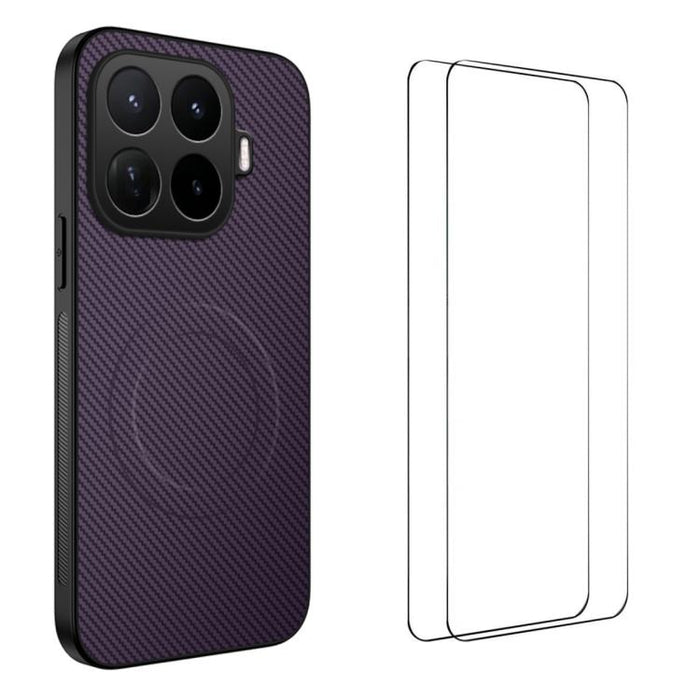 Funda magnética para teléfono WANLONFENG Serie TQ1 con textura de fibra de carbono y 2 protectores de pantalla., For Xiaomi 17T Pro 5G, For Xiaomi 17T 5G