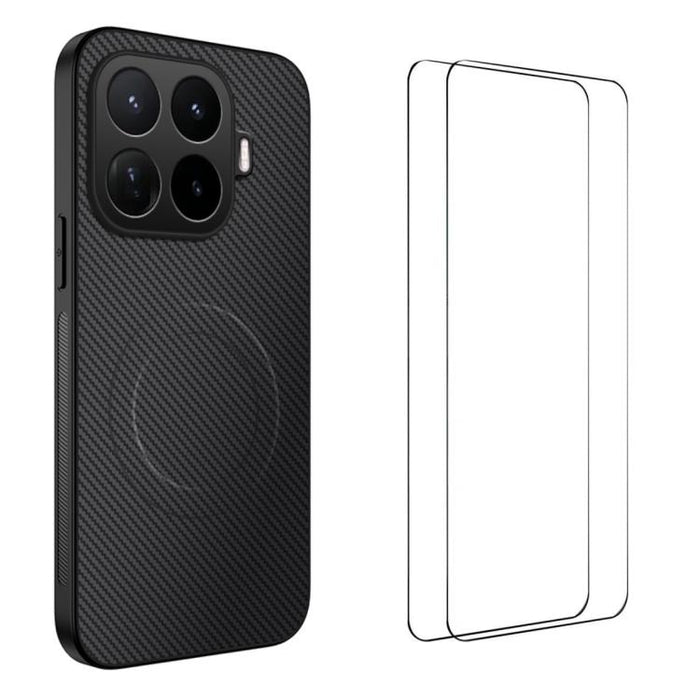 Funda magnética para teléfono WANLONFENG Serie TQ1 con textura de fibra de carbono y 2 protectores de pantalla., For Xiaomi 17T Pro 5G, For Xiaomi 17T 5G