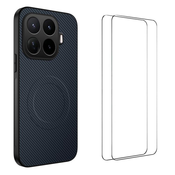 Funda magnética para teléfono WANLONFENG Serie TQ1 con textura de fibra de carbono y 2 protectores de pantalla., For Xiaomi 17T Pro 5G, For Xiaomi 17T 5G