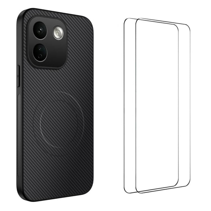 Funda magnética para teléfono WANLONFENG Serie TQ1 con textura de fibra de carbono y 2 protectores de pantalla., For Xiaomi 17T Pro 5G, For Xiaomi 17T 5G