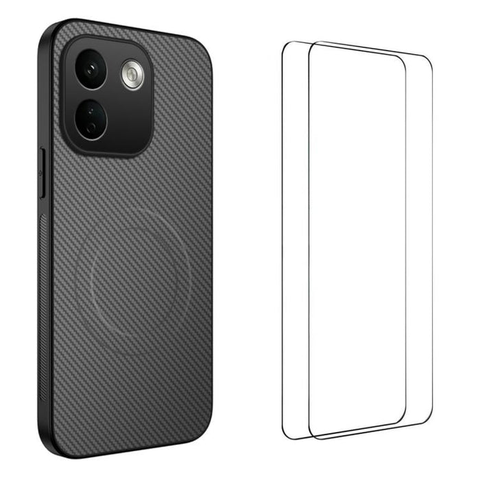 Funda magnética para teléfono WANLONFENG Serie TQ1 con textura de fibra de carbono y 2 protectores de pantalla., For Xiaomi 17T Pro 5G, For Xiaomi 17T 5G